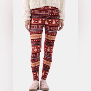 No Boundaries Christmas Leggings Size S or M Fair Isle Snowman Holiday Stretch